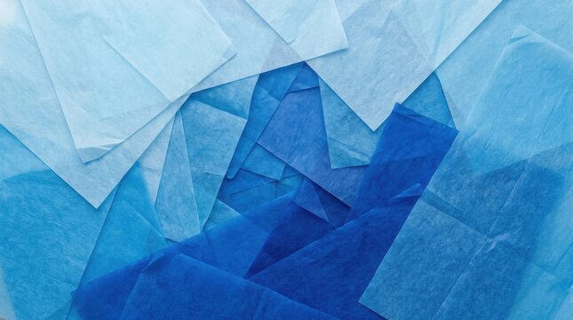 Assortment of blue tissue paper sheets, various shades and textures.
