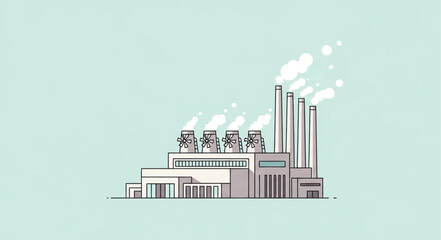 Fototapeta premium Industrial Factory Building with Smoke Stacks Emitting Smoke.