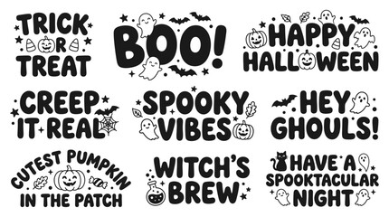 Obraz premium Playful Cute Halloween Typography Black Vector Bundle with Doodles