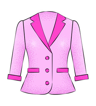 Pink blazer jacket for women isolated on white. Hand drawn formal business suit, fashion apparel, and trendy outer wear. Vector illustration
