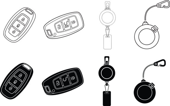 Collection of car key fobs and retractable badge holders with carabiners