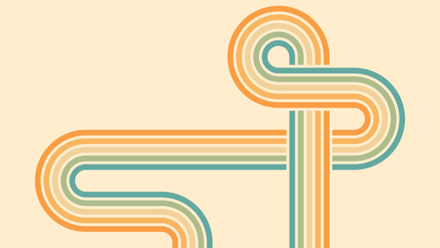 Abstract background of rainbow groovy Wavy Line design in 1970s Hippie Retro style. Vector pattern ready to use for cloth, textile, wrap and other.