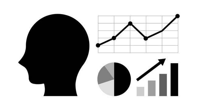 生成AI 人工知能 データ分析 ビジネス成長 DX 業務効率化 グラフ テクノロジー イメージイラスト 黒