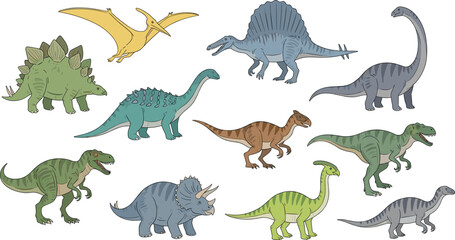 Dinosaur species collection with prehistoric reptiles in colorful cartoon educational vector illustration set © Prodip