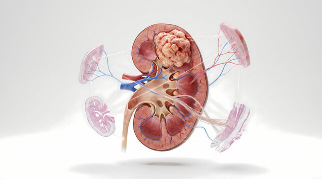 Kidney With Tumor And Cross-Sections Showing Medical Concept