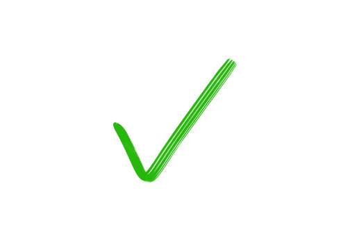 Simple green tick mark icon. Hand drawn green checkmark approval success icon on transparent background.