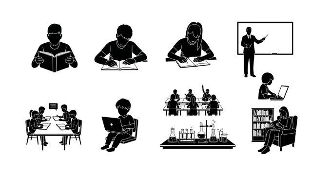 education icons set on transparent background high quality