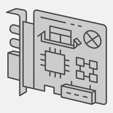 Control circuit board with ports isometric icon, technology concept. Vector graphics. Functionality expansion card sign with outline style for mobile or web design.