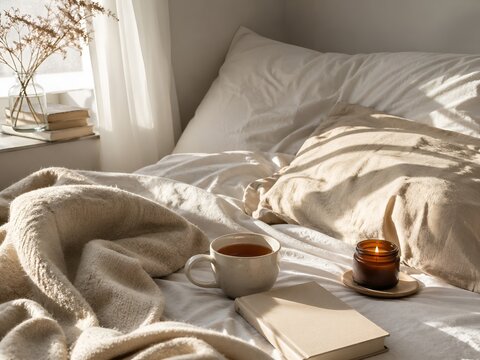several objects with a soft and clean background, with a slightly messy theme