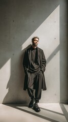 Naklejka premium Modern minimalist portrait of a Black man in urban fashion attire