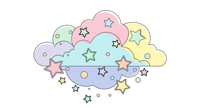 Colorful Cloud with Stars Illustration.