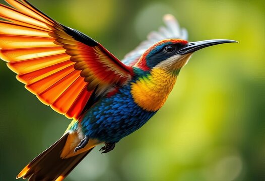 Close-up of a vibrant baza bird in flight, wings outstretched,  sky,  avian