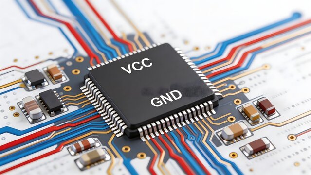 Closeup of a circuit board with chip