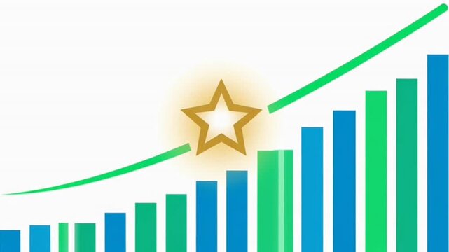 Business growth chart with star rating.