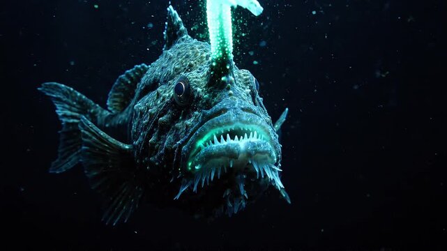 Scary Deep Sea Anglerfish with Sharp Teeth and Glowing Lure