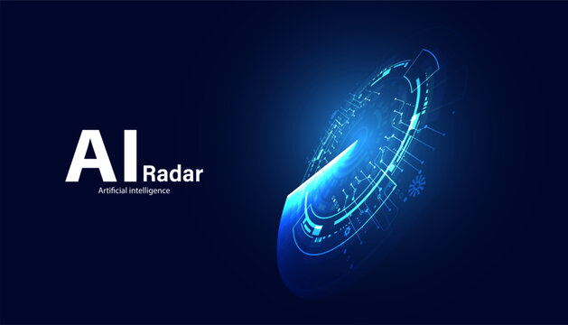 AI artificial intelligence radar vector interface in perspective view. Digital technology and scanning concept.