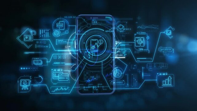 3d mobile phone graphic hologram overlay background
