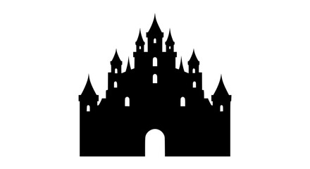 Obraz premium Black Silhouette of a Fairytale Fantasy Castle with Multiple Towers and Spires