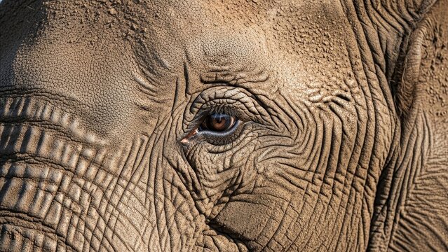 Animal - Extreme Close Up of African Elephant Eye Showing Detailed Wrinkled Skin Texture and Brown Iris
