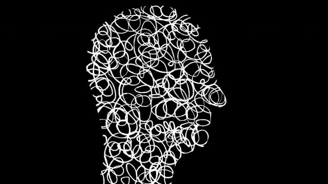 Frame by frame motion graphic symbolically depicts mental confusion, anxiety, stress, ADHD and overwhelming thoughts.