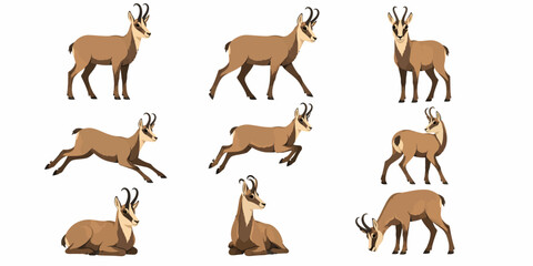 Naklejka premium Several deer are running and jumping in a natural landscape environment outdoors.