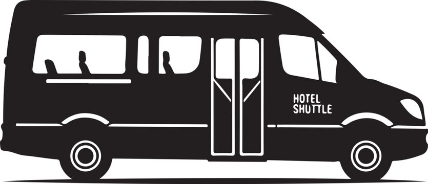 Hotel shuttle bus, transportation icon, vehicle silhouette, travel transport