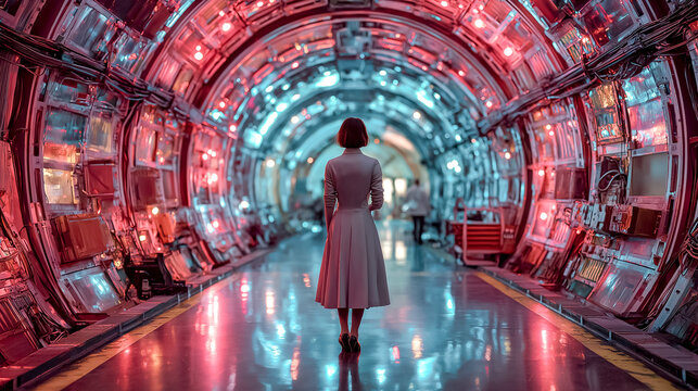 futuristic particle accelerator glowing with neon