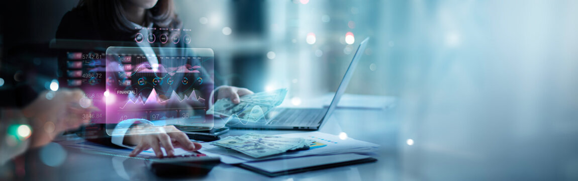 Business team partnership coworkers working analyzing with financial data and marketing growth report and cost work progress to strategy planning making profit of company.