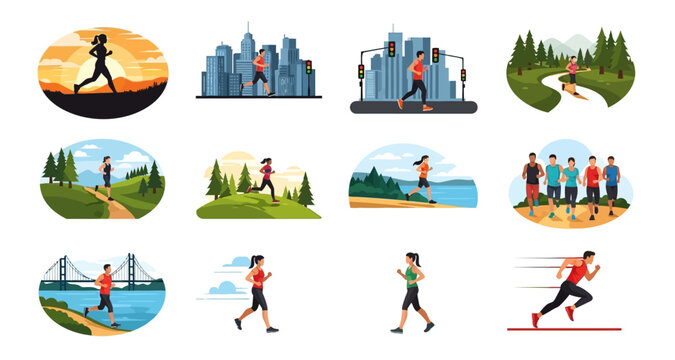 running scenes collection on transparent background high quality