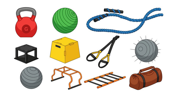 fitness equipment icons on transparent background high quality