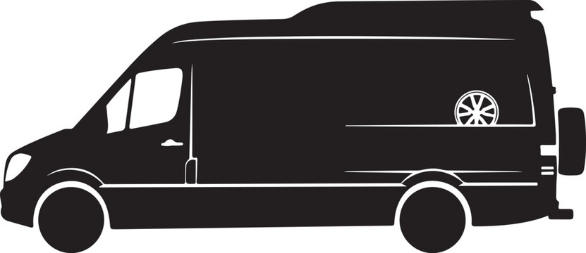 Black van silhouette, vehicle icon, transportation symbol, delivery truck