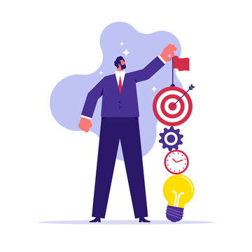 Project management process to develop and manage concept, businessman builds working process in balance