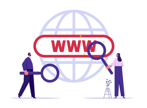 Searching browsing internet data information networking concept, world wide web, globe internet search, people looking for information on websites