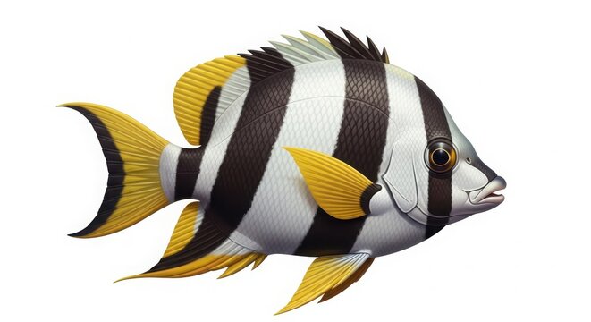 Highly detailed realistic french angelfish on white background