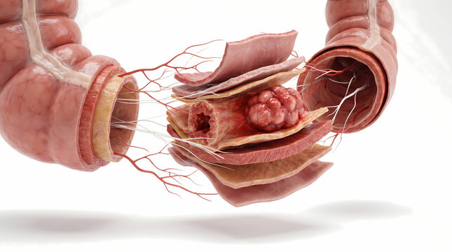 Cross-Section Of Colon Showing Polyps And Blood Vessels