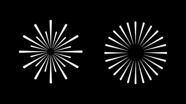 Minimal White Fireworks Icon Set in Black, Simple Burst Symbols for Celebration and Event Design