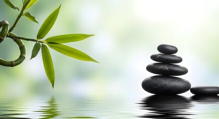 Obraz premium Zen stone stack with bamboo a serene and peaceful natural composition