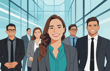 Obraz premium Professional Business Team Standing in Modern Office Hall