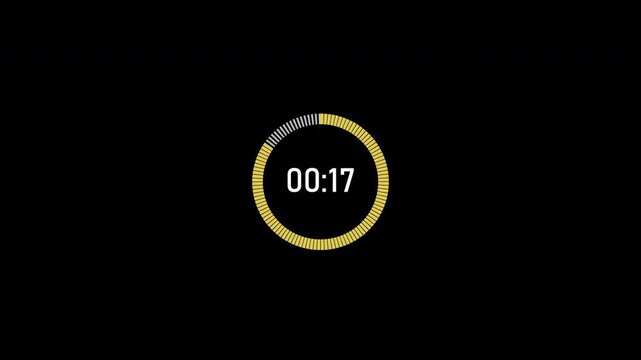 20 Seconds Yellow Circle Countdown Timer Animation on Transparent Background in 4K with Alpha Channel