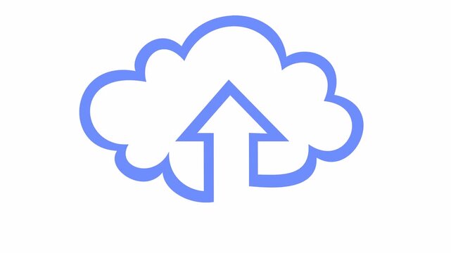 Integrated cloud upload icon with upward arrow outline isolated on the alpha channel. Minimalist cloud computing symbol for data storage and uploading element concept.
