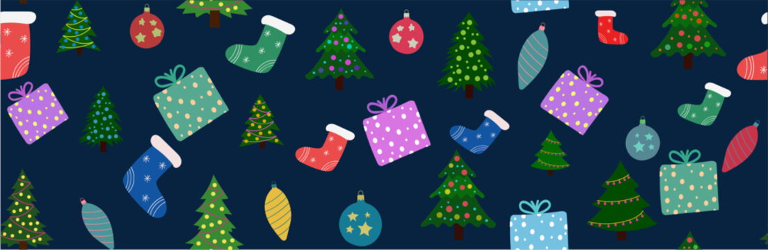 Christmas Seamless Pattern. Christmas and New year Holiday Repeatable Pattern. Decorative Elements Texture for Wallpaper, Gift Wrapping paper, Gift Card or Banner Template or Fabric Textile Prints. Ve