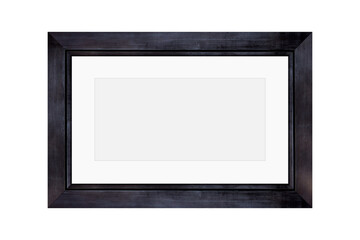 Fototapeta premium Black wooden rectangular picture frame isolated on white background. Photo frame