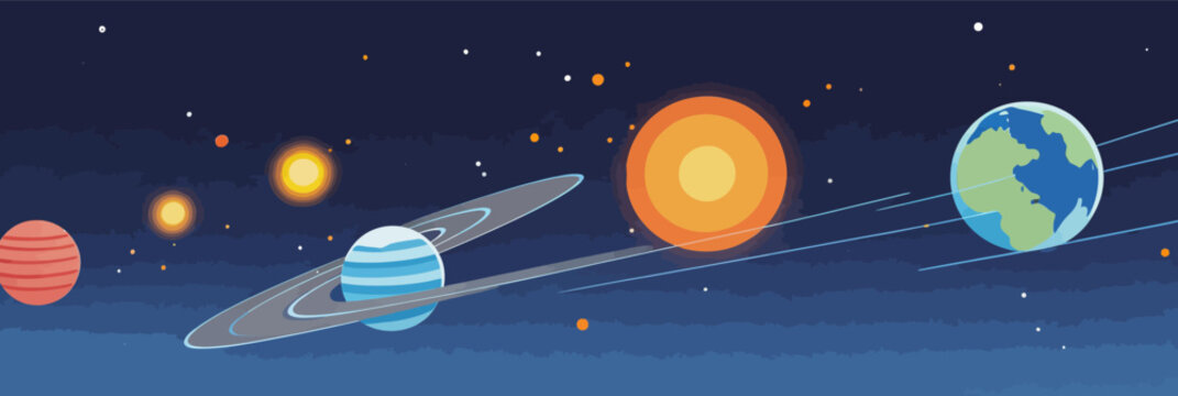 Cartoon Solar System Planets And Starry Space Scene