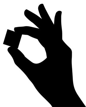 Black Silhouette of a Hand Pinching a Small Square Object or Component Vector Illustration