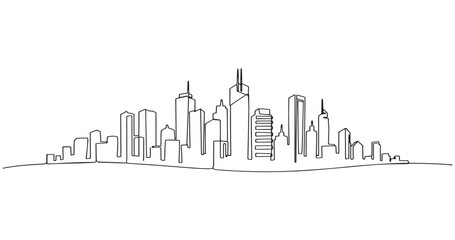 Fototapeta premium Minimal One Line City Skyline Continuous Line Art Urban Illustration