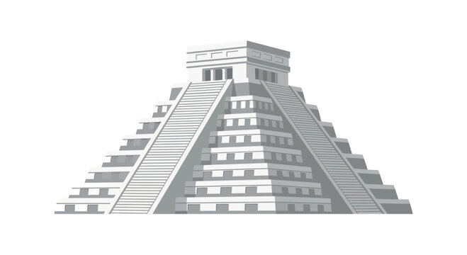 Vector Illustration of El Castillo Pyramid, Chichen Itza, Yucatan Peninsula, Mexico, Famous Mayan Landmark