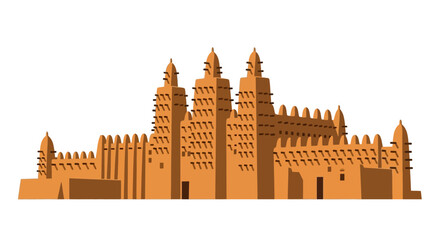 Obraz premium Vector Illustration of a Traditional African Mud Mosque with Tall Minarets and Intricate Facade
