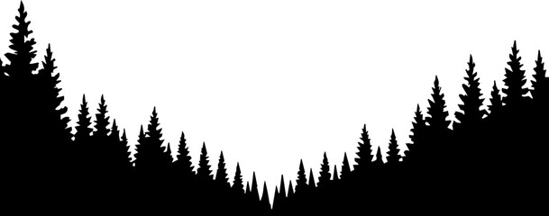 Black Silhouette of Pine Forest Border Evergreen Tree Landscape Vector Illustration © Rezowan 