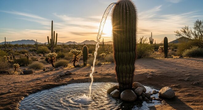 Cactus water feature desert landscape