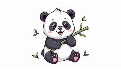 Cute baby panda holding bamboo cartoon vector isolated white background illustration © MstLutfa